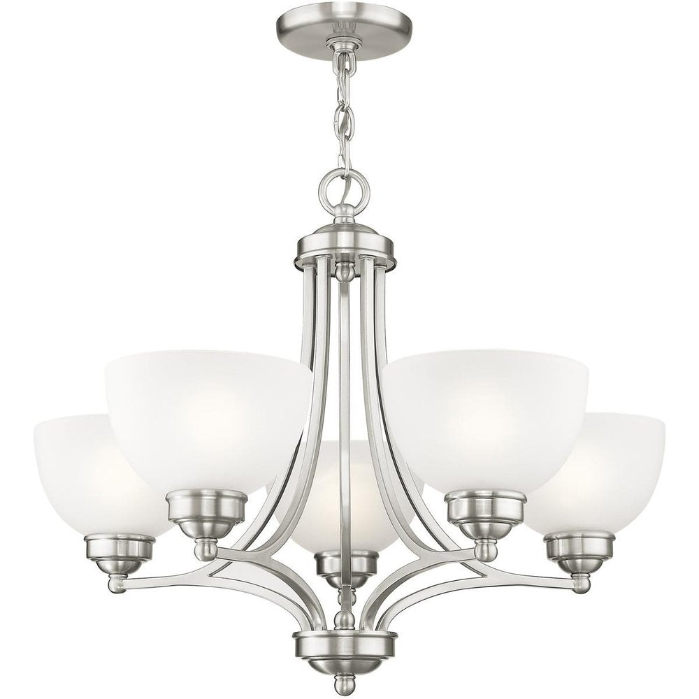 Nickel Five Light Metal Dimmable Chandelier With Shades HomeRoots