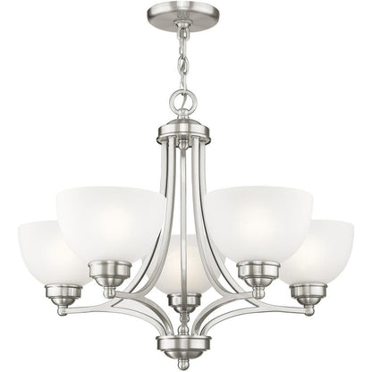 Nickel Five Light Metal Dimmable Chandelier With Shades HomeRoots