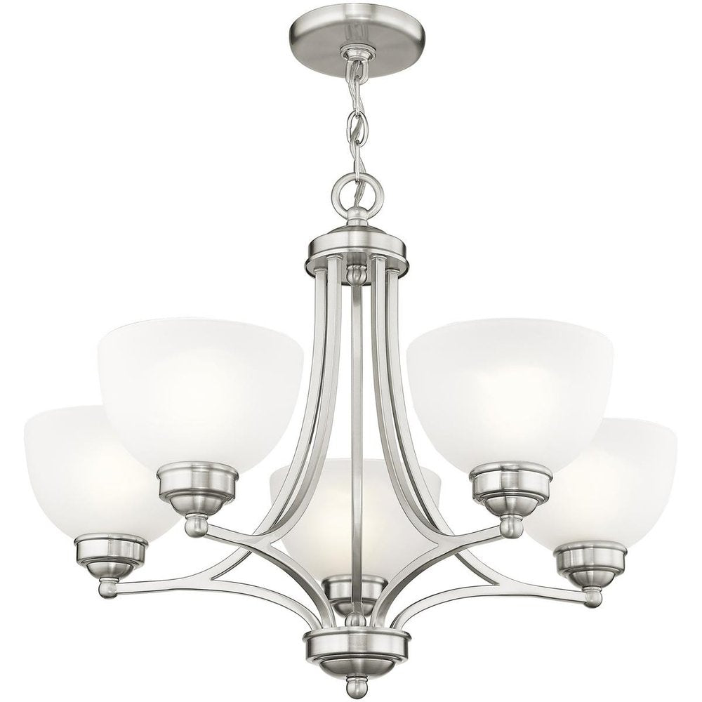 Nickel Five Light Metal Dimmable Chandelier With Shades HomeRoots
