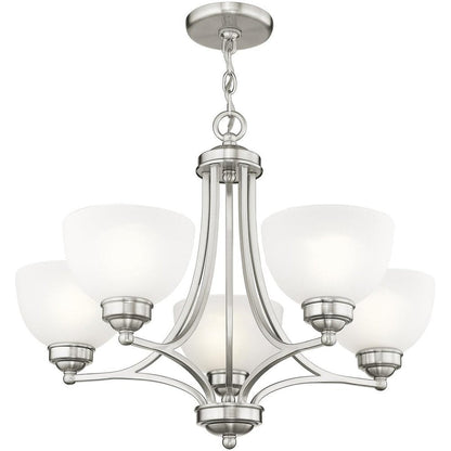 Nickel Five Light Metal Dimmable Chandelier With Shades HomeRoots