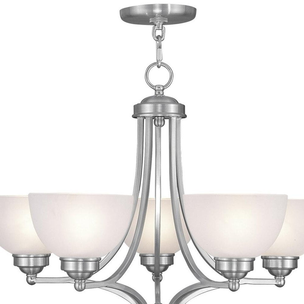 Nickel Five Light Metal Dimmable Chandelier With Shades HomeRoots