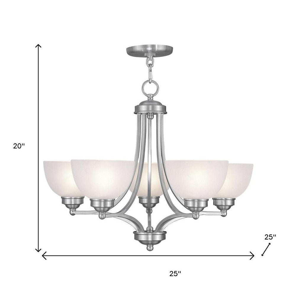 Nickel Five Light Metal Dimmable Chandelier With Shades HomeRoots