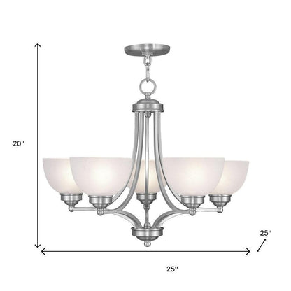 Nickel Five Light Metal Dimmable Chandelier With Shades HomeRoots