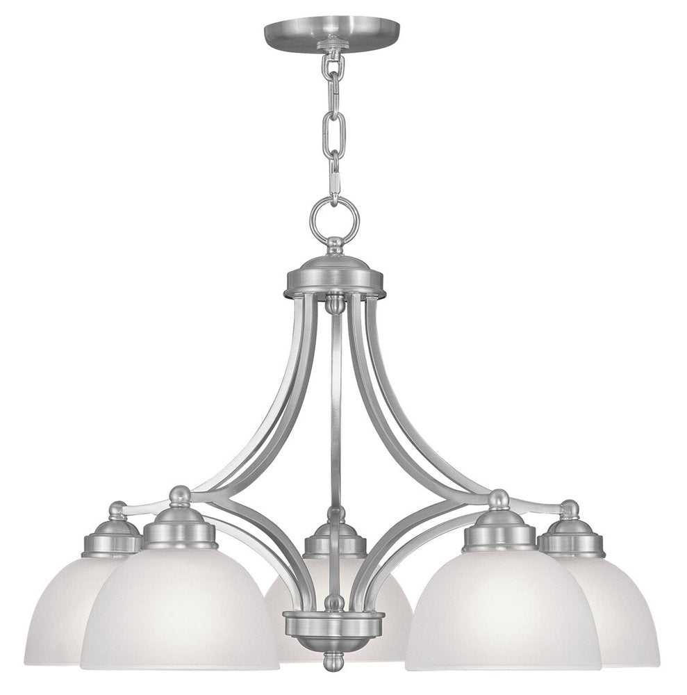Nickel Five Light Metal Dimmable Chandelier With Shades HomeRoots
