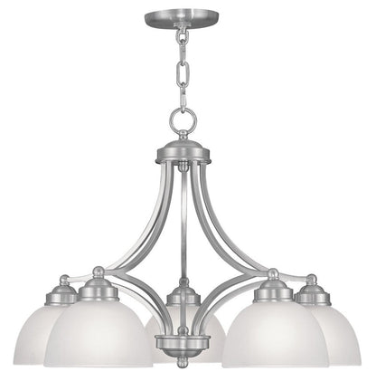 Nickel Five Light Metal Dimmable Chandelier With Shades HomeRoots