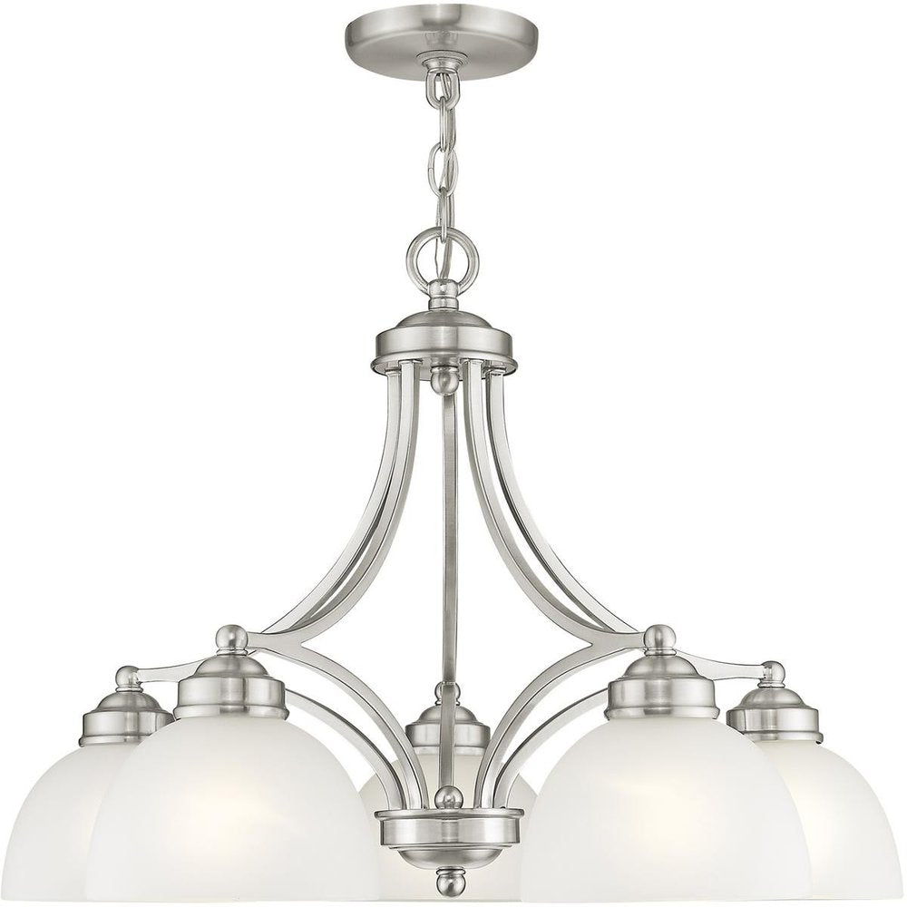 Nickel Five Light Metal Dimmable Chandelier With Shades HomeRoots
