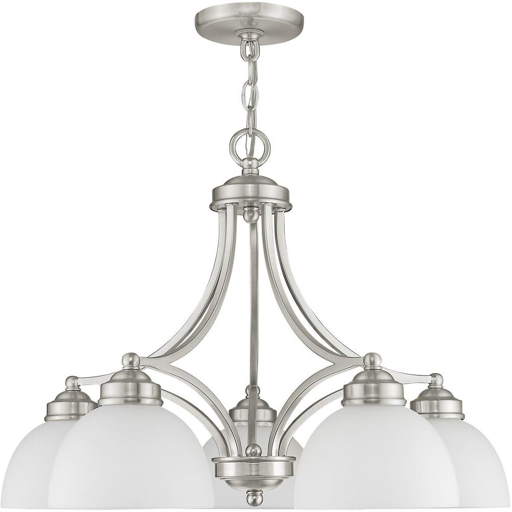 Nickel Five Light Metal Dimmable Chandelier With Shades HomeRoots