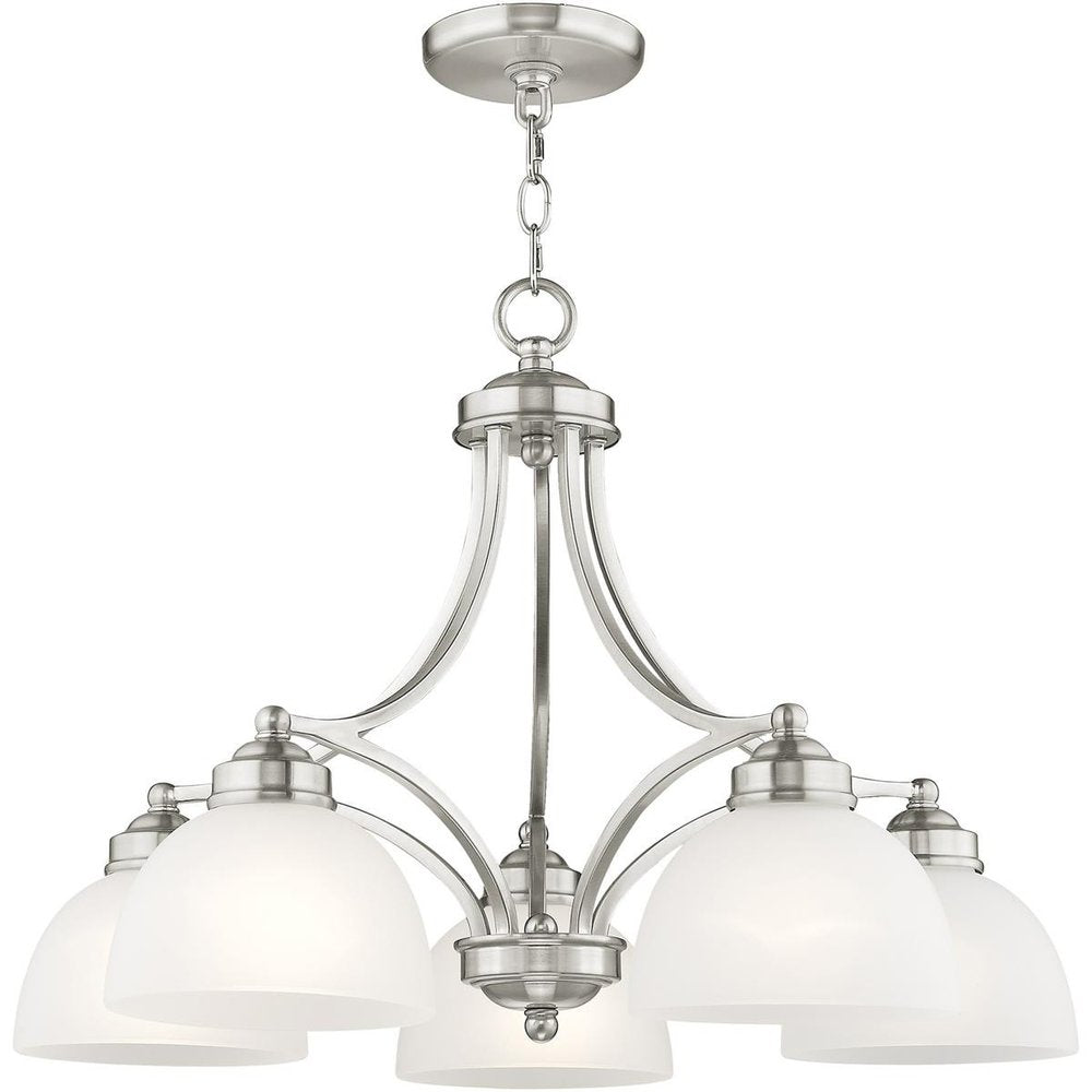 Nickel Five Light Metal Dimmable Chandelier With Shades HomeRoots