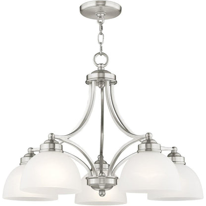 Nickel Five Light Metal Dimmable Chandelier With Shades HomeRoots