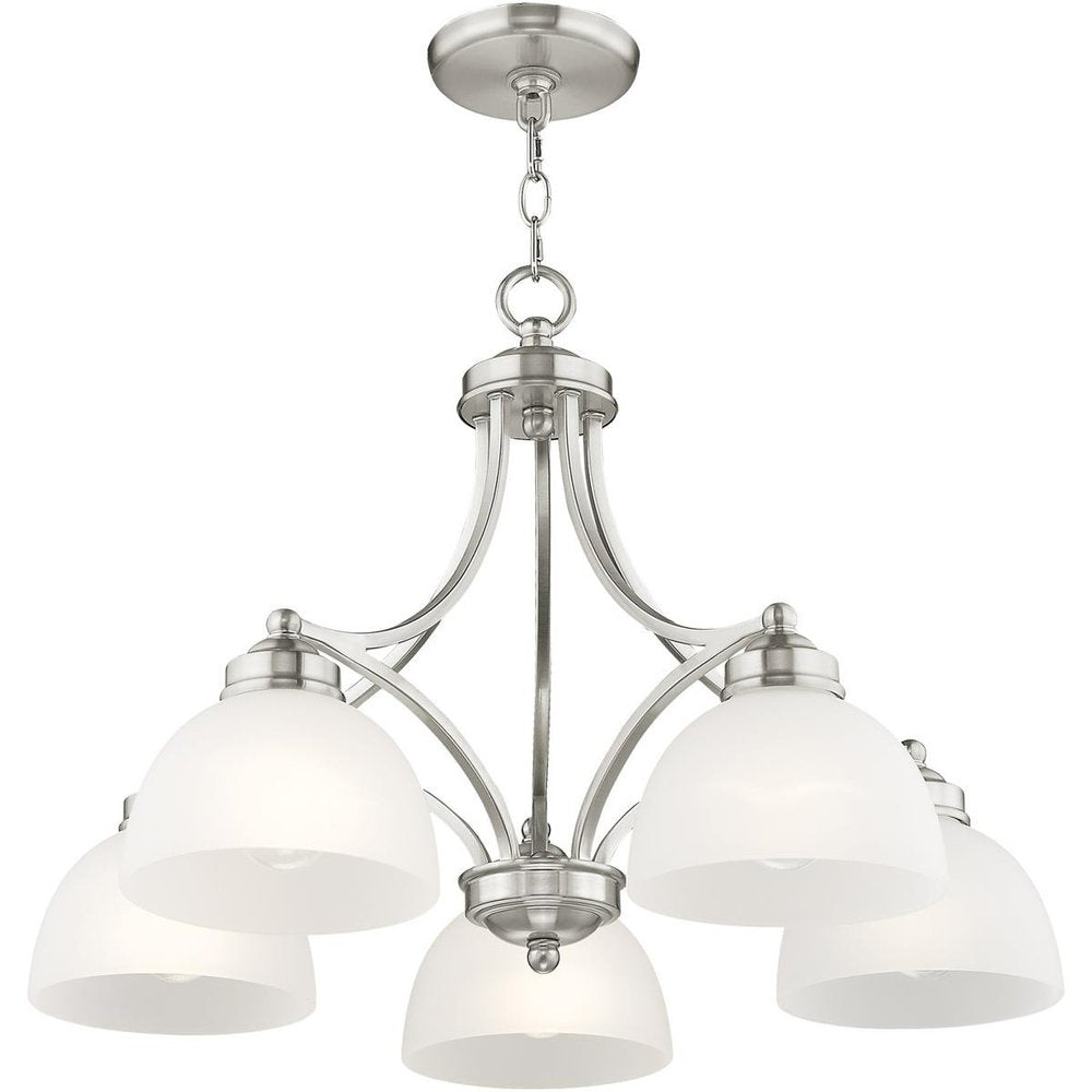 Nickel Five Light Metal Dimmable Chandelier With Shades HomeRoots