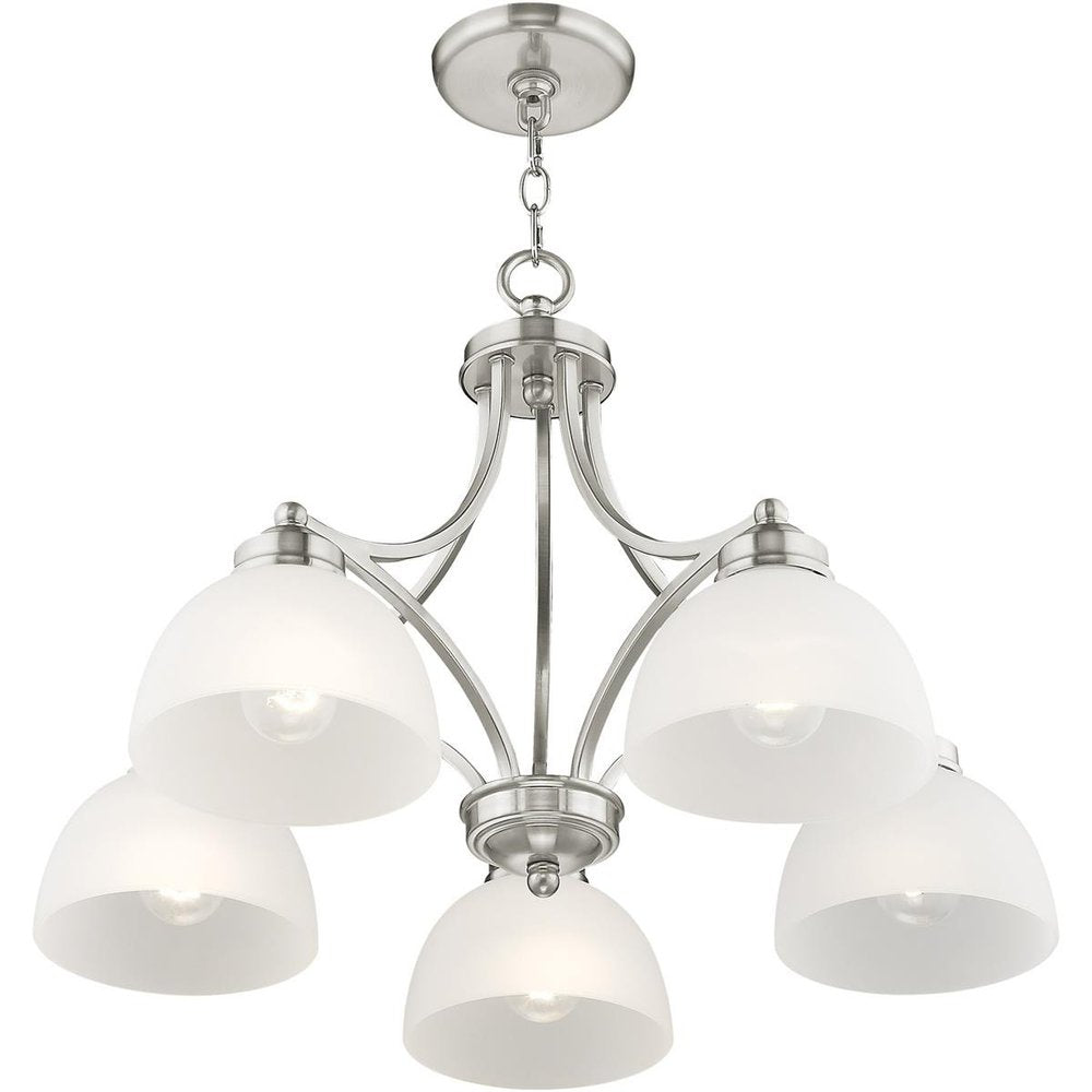 Nickel Five Light Metal Dimmable Chandelier With Shades HomeRoots