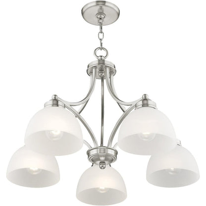Nickel Five Light Metal Dimmable Chandelier With Shades HomeRoots