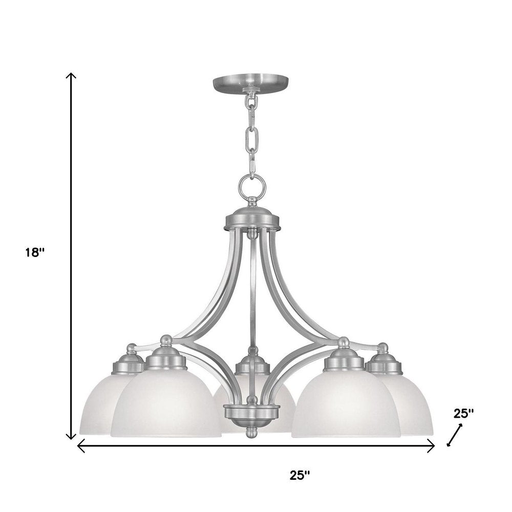 Nickel Five Light Metal Dimmable Chandelier With Shades HomeRoots