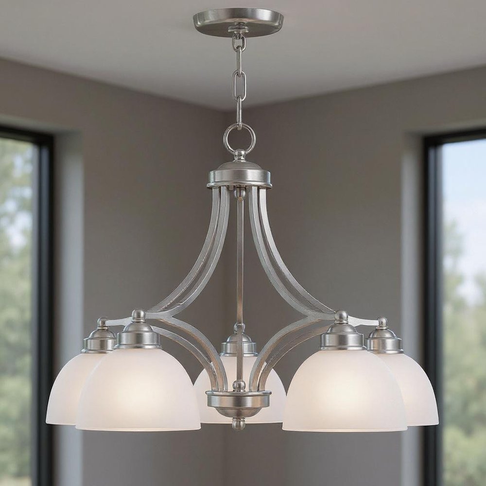 Nickel Five Light Metal Dimmable Chandelier With Shades HomeRoots