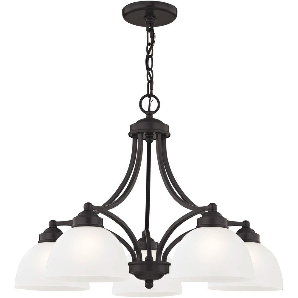 Bronze Five Light Metal Dimmable Chandelier With Shades HomeRoots
