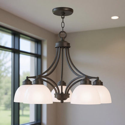 Bronze Five Light Metal Dimmable Chandelier With Shades HomeRoots