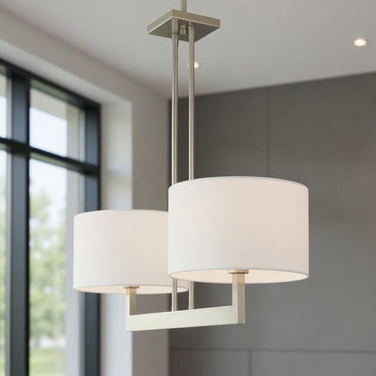 Nickel Two Light Metal Dimmable Chandelier With Shades HomeRoots