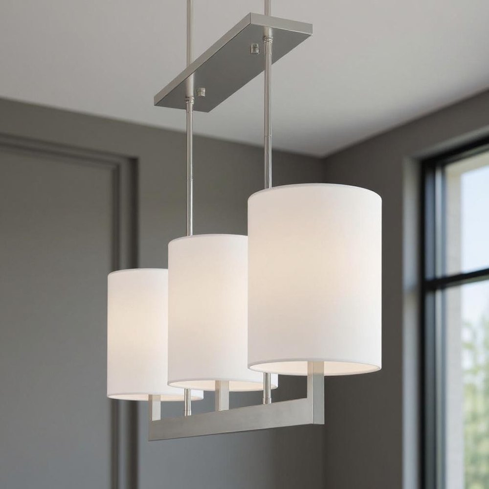 Nickel Three Light Metal Dimmable Chandelier With Shades HomeRoots