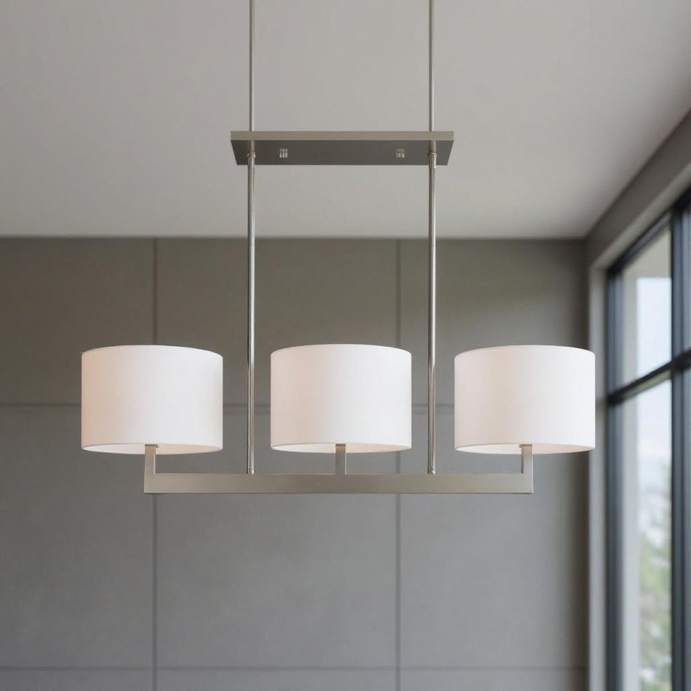 Nickel Three Light Metal Dimmable Chandelier With Shades HomeRoots