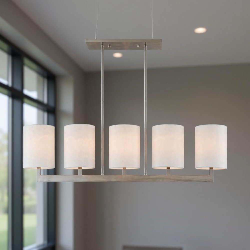 Nickel Five Light Metal Dimmable Chandelier With Shades HomeRoots