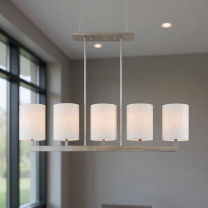 Nickel Five Light Metal Dimmable Chandelier With Shades HomeRoots