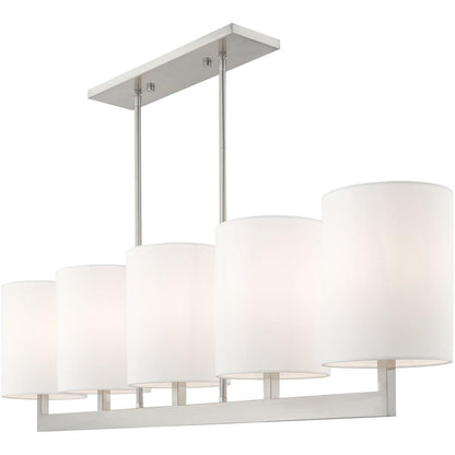 Nickel Five Light Metal Dimmable Chandelier With Shades HomeRoots