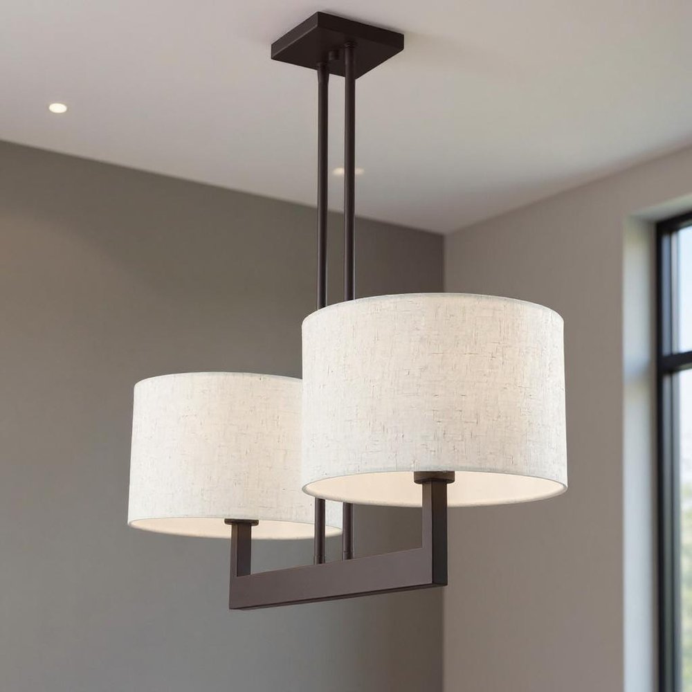 Bronze Two Light Metal Dimmable Chandelier With Shades HomeRoots