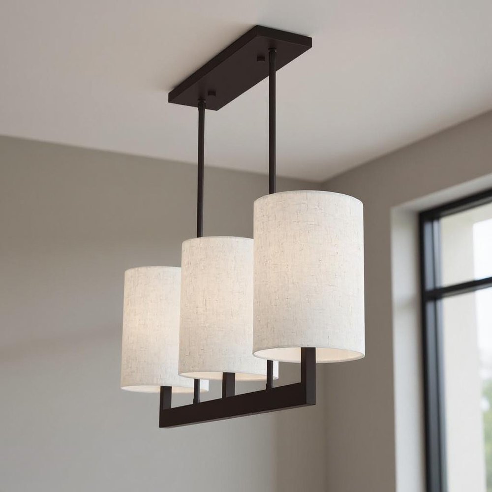 Bronze Three Light Metal Dimmable Chandelier With Shades HomeRoots