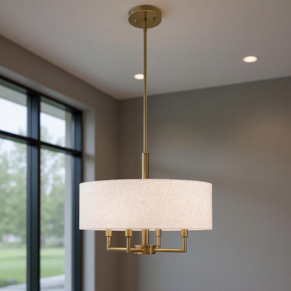 Antiqued Brass Four Light Metal Dimmable Chandelier With Shades HomeRoots
