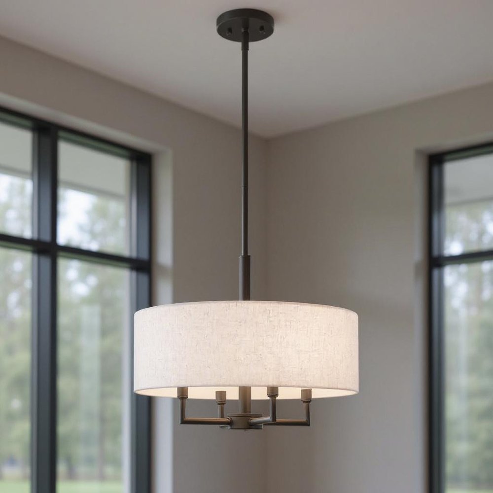 Bronze Four Light Metal Dimmable Chandelier With Shades HomeRoots