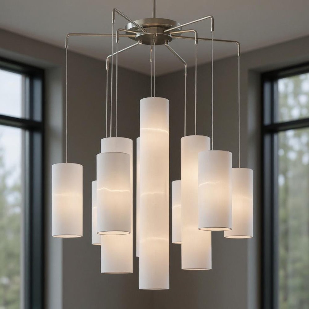 Nickel Multi Light Metal Dimmable Chandelier With Shades HomeRoots