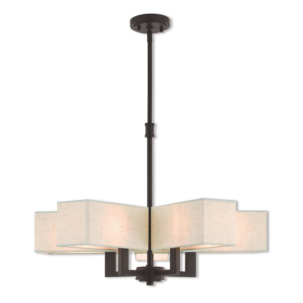 Bronze Five Light Metal Dimmable Chandelier With Shades HomeRoots