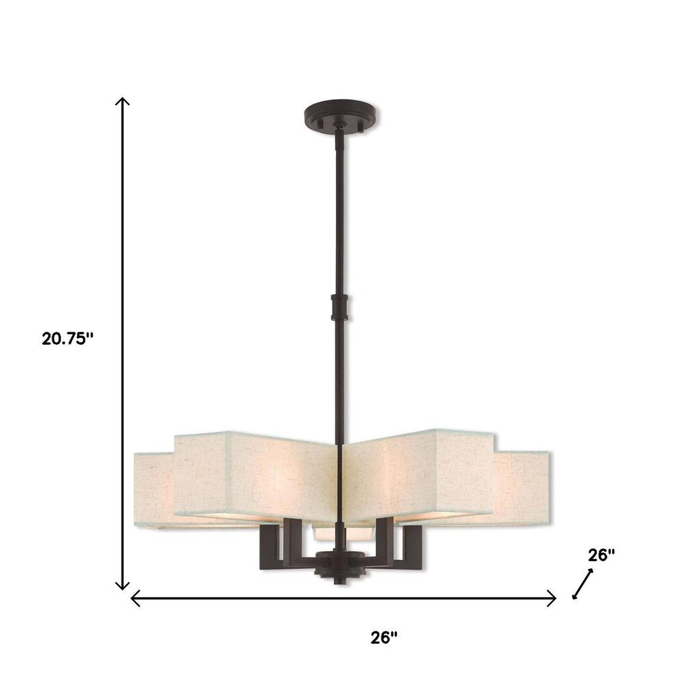 Bronze Five Light Metal Dimmable Chandelier With Shades HomeRoots