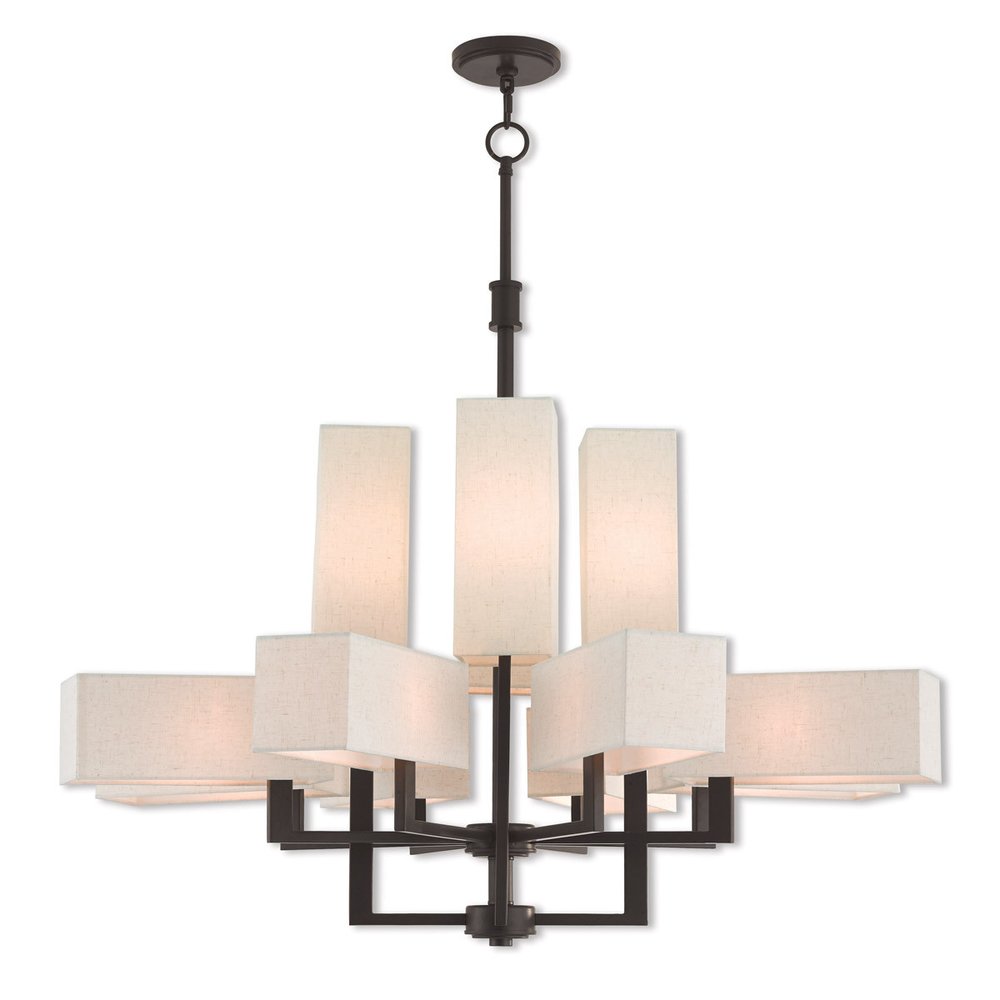 Bronze Twelve Light Metal Dimmable Chandelier With Shades HomeRoots
