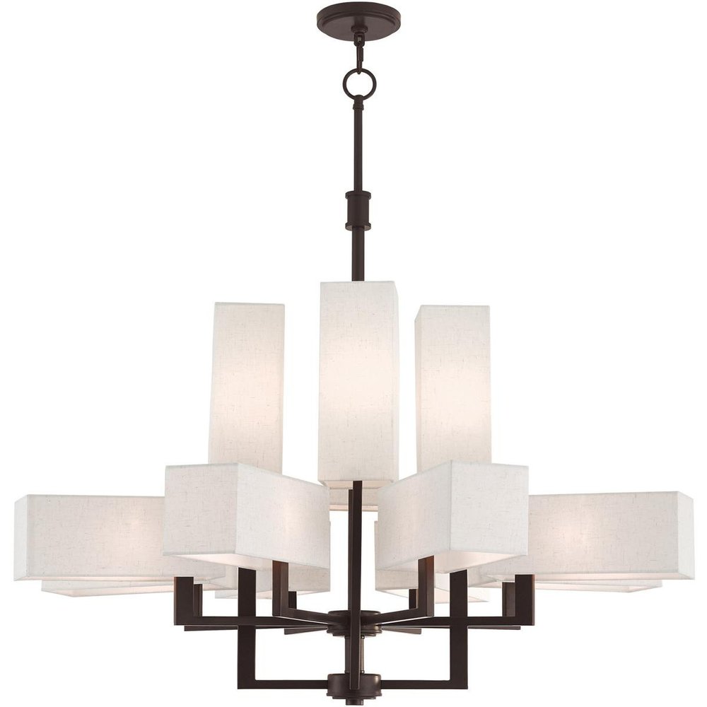 Bronze Twelve Light Metal Dimmable Chandelier With Shades HomeRoots