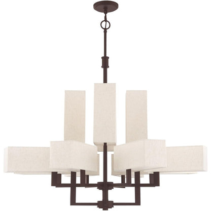 Bronze Twelve Light Metal Dimmable Chandelier With Shades HomeRoots