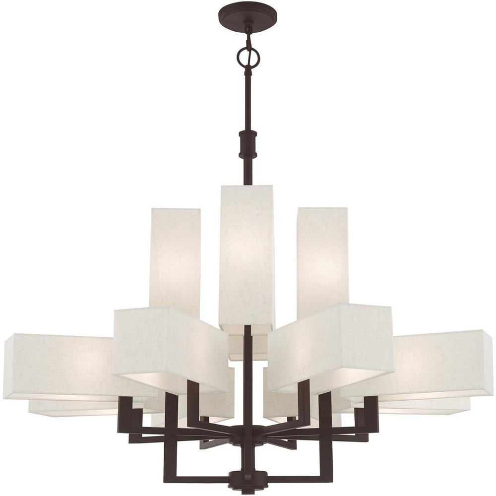 Bronze Twelve Light Metal Dimmable Chandelier With Shades HomeRoots