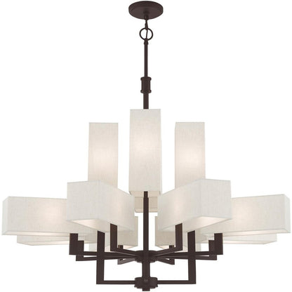 Bronze Twelve Light Metal Dimmable Chandelier With Shades HomeRoots