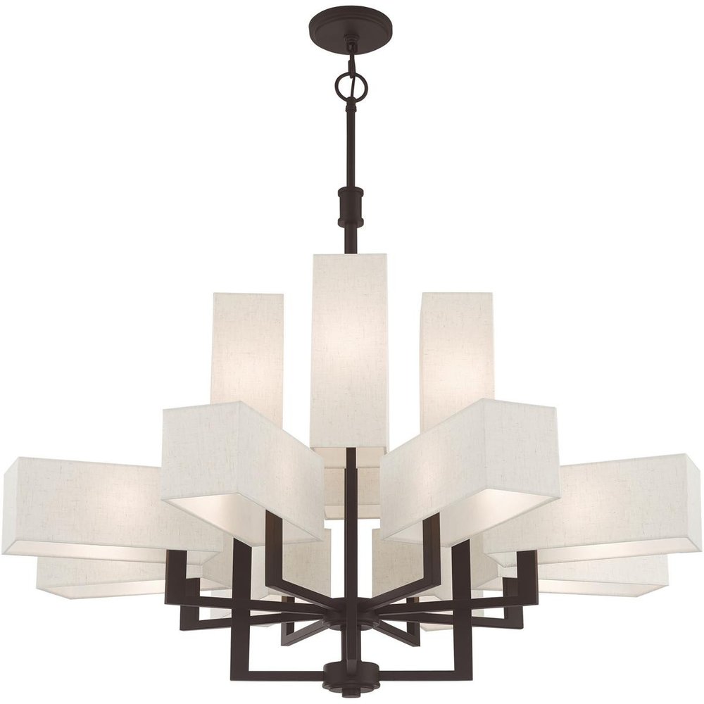 Bronze Twelve Light Metal Dimmable Chandelier With Shades HomeRoots