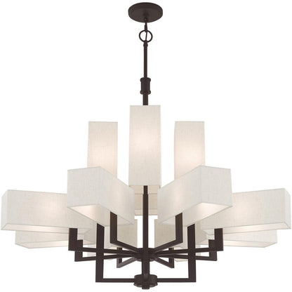 Bronze Twelve Light Metal Dimmable Chandelier With Shades HomeRoots