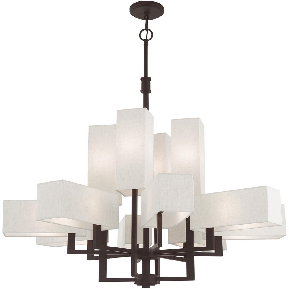 Bronze Twelve Light Metal Dimmable Chandelier With Shades HomeRoots