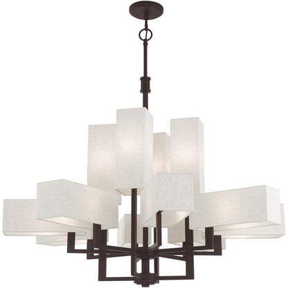 Bronze Twelve Light Metal Dimmable Chandelier With Shades HomeRoots