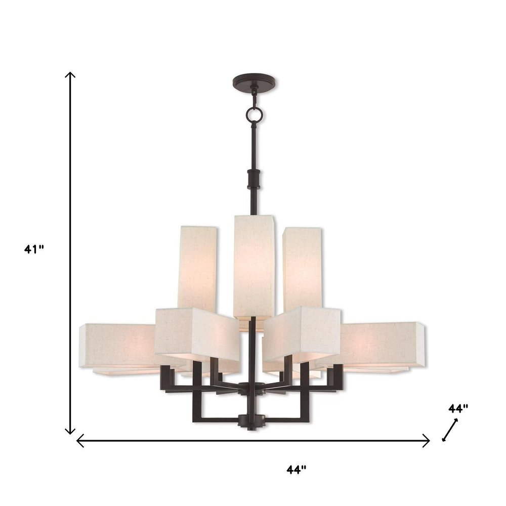 Bronze Twelve Light Metal Dimmable Chandelier With Shades HomeRoots