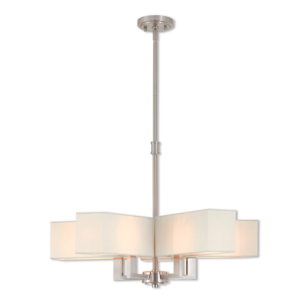 Nickel Five Light Metal Dimmable Chandelier With Shades HomeRoots