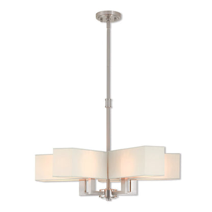 Nickel Five Light Metal Dimmable Chandelier With Shades HomeRoots