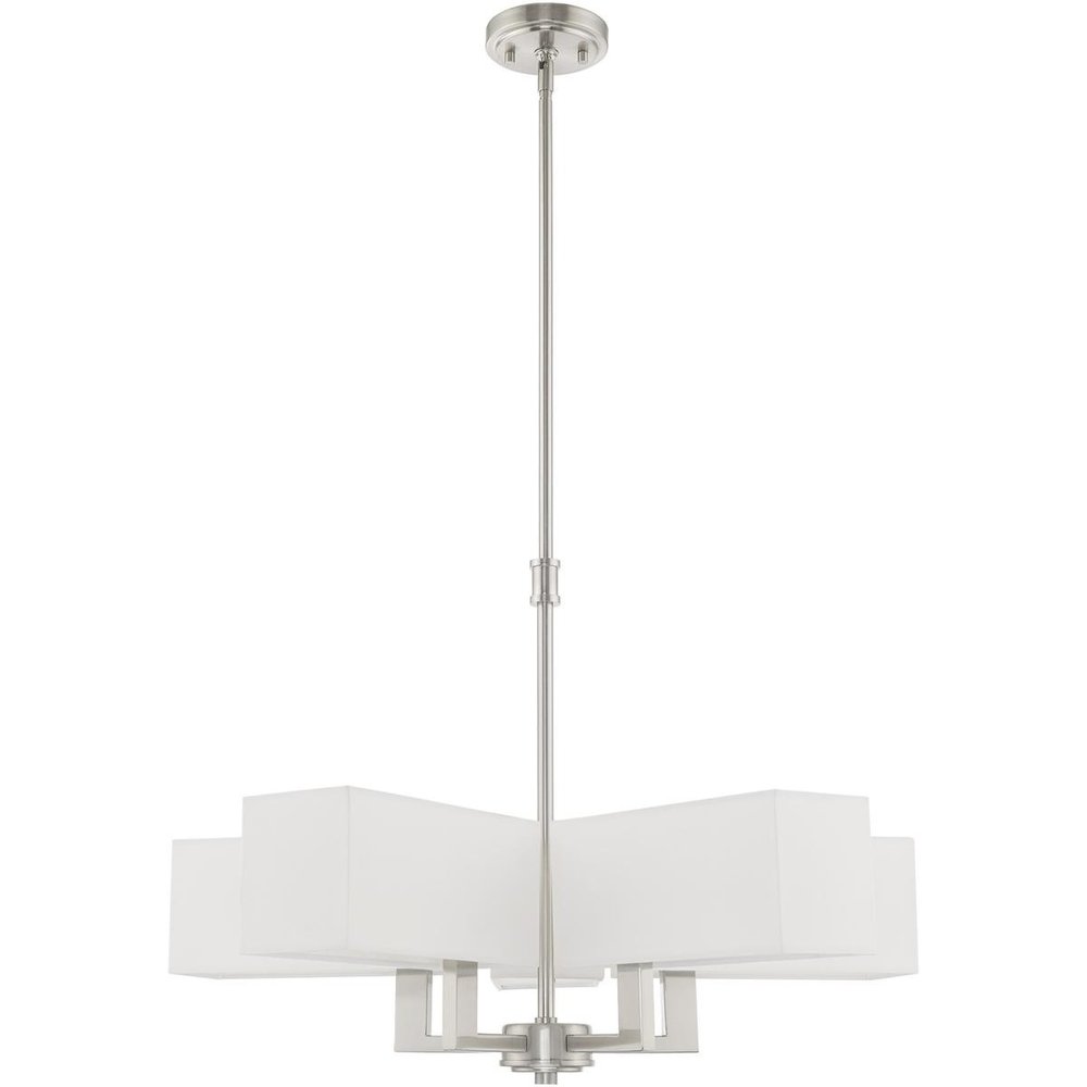 Nickel Five Light Metal Dimmable Chandelier With Shades HomeRoots
