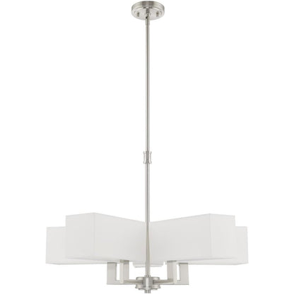 Nickel Five Light Metal Dimmable Chandelier With Shades HomeRoots