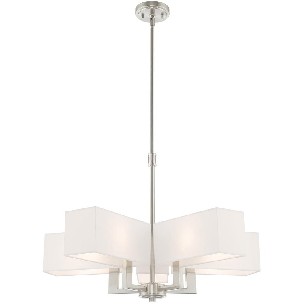 Nickel Five Light Metal Dimmable Chandelier With Shades HomeRoots