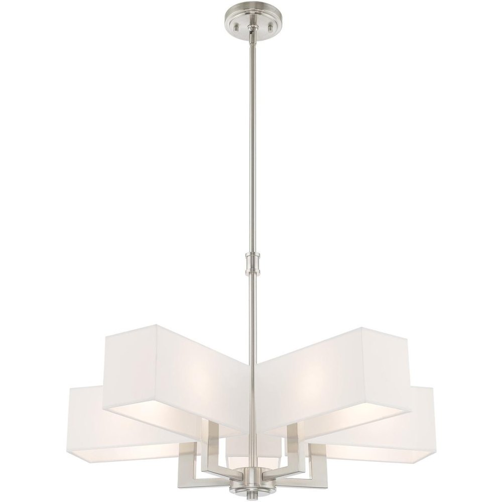 Nickel Five Light Metal Dimmable Chandelier With Shades HomeRoots