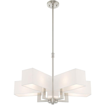 Nickel Five Light Metal Dimmable Chandelier With Shades HomeRoots